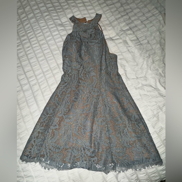 Dress the Population women’s small blue over nude halter high neck dress - Picture 12 of 12